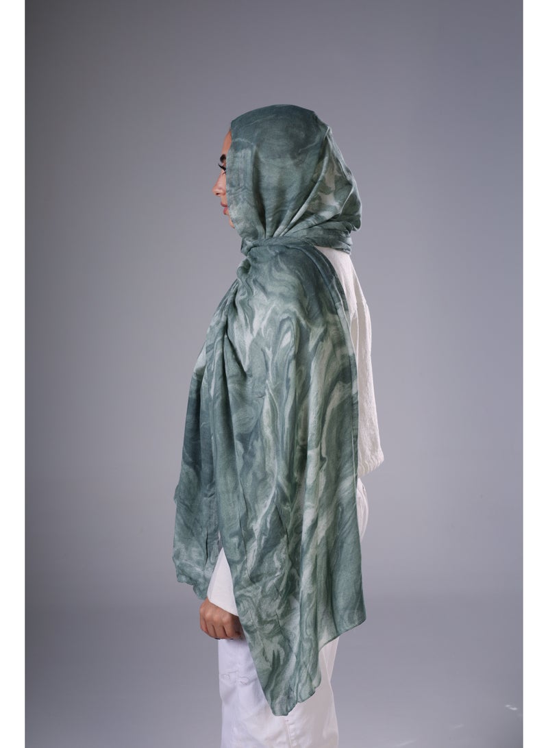 Lavezzi Marble Modal Hijab – Soft Breathable Long Scarf for Women – Lightweight Modest Fashion Headscarf – Elegant Everyday Hijab Shawl (Green) - Image 2